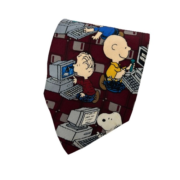 Vintage Peanuts “Surfing the Net” Tie 100% Silk Snoopy & Gang on Computers 55.5" - Picture 1 of 4